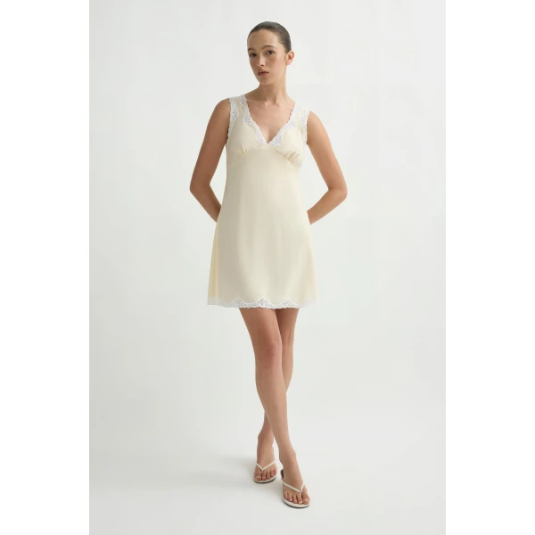 Posse Tabitha Slip Mini Dress in Buttermilk | Mini Dresses | Coveti, view 2