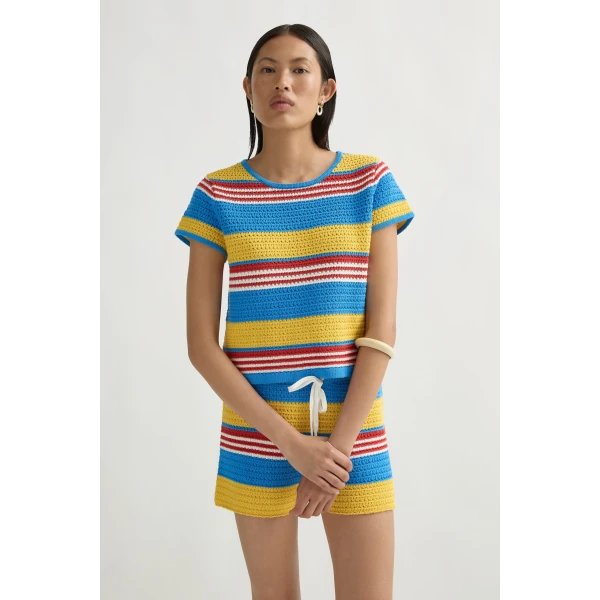 Posse Tammy Baby Tee in Blue Multistripe | T-shirts | Coveti, view 2