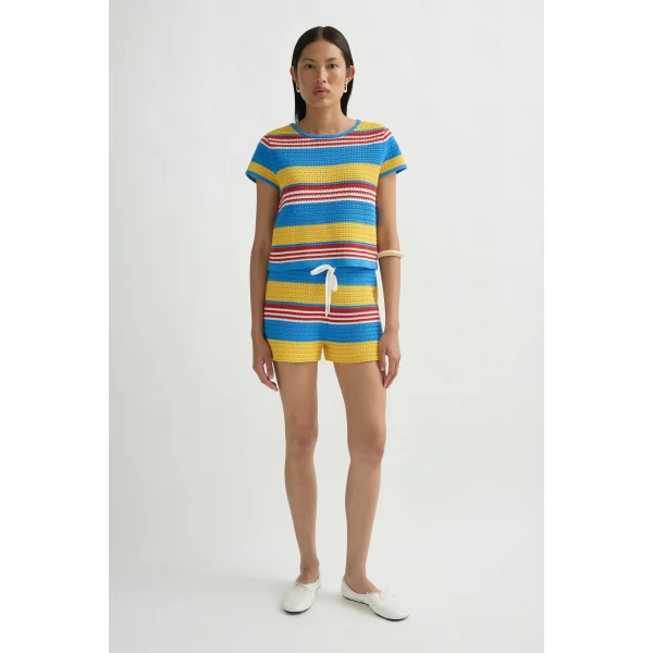 Posse Tammy Baby Tee in Blue Multistripe | T-shirts | Coveti, view 3