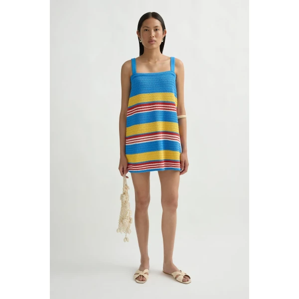 Posse Tammy Dress in Blue Multistripe | Midi Dresses | Coveti, view 2