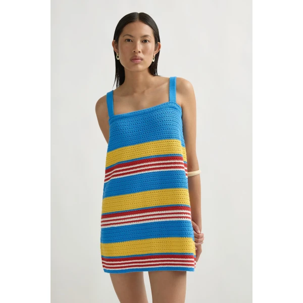 Posse Tammy Dress in Blue Multistripe | Midi Dresses | Coveti, view 3