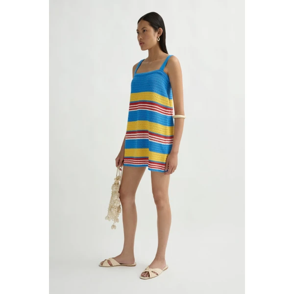 Posse Tammy Dress in Blue Multistripe | Midi Dresses | Coveti, view 4