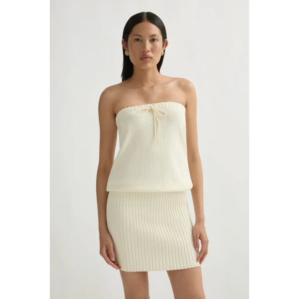 Posse Teo Strapless Dress in Ivory | Midi Dresses | Coveti, view 2