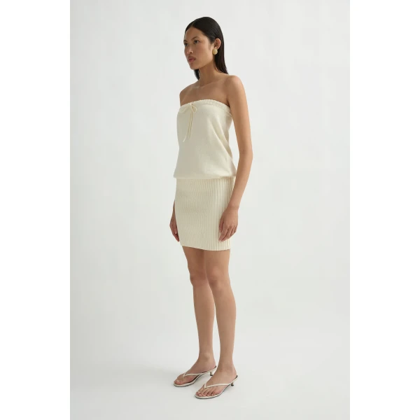 Posse Teo Strapless Dress in Ivory | Midi Dresses | Coveti, view 3