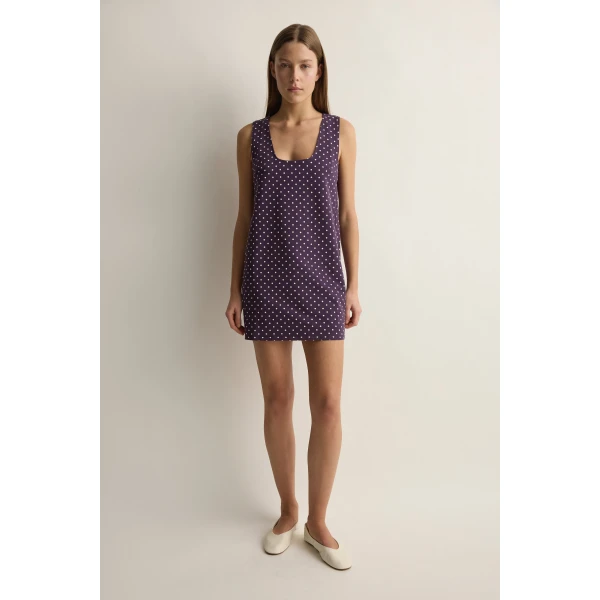 Posse Tommy Dress in Purple Ivory Polka Dot | Midi Dresses | Coveti, view 2