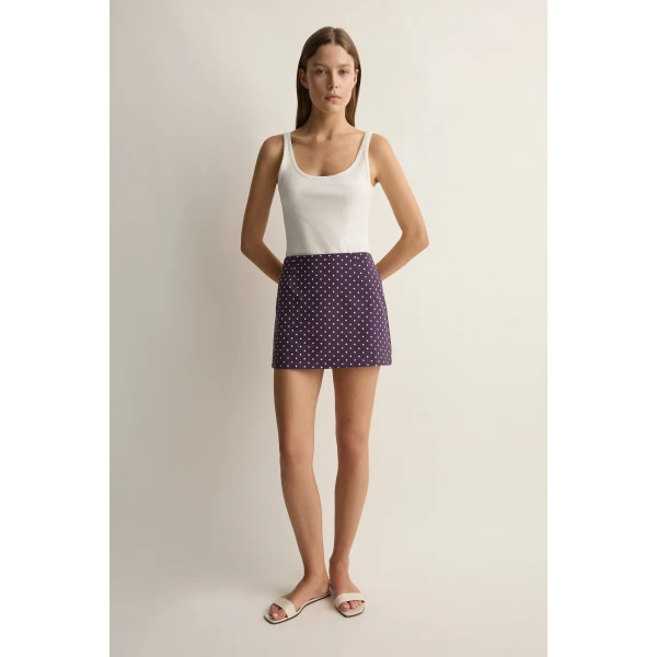 Posse Tommy Skirt in Purple Ivory Polka Dot | Midi Skirts | Coveti, view 2