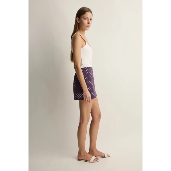Posse Tommy Skirt in Purple Ivory Polka Dot | Midi Skirts | Coveti, view 3