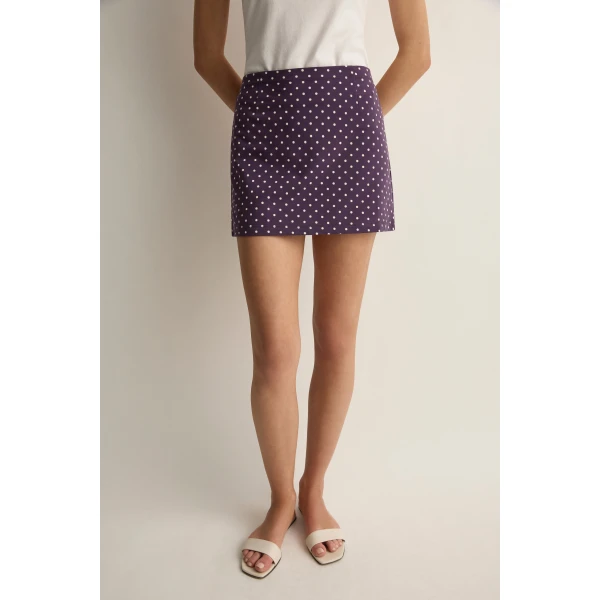 Posse Tommy Skirt in Purple Ivory Polka Dot | Midi Skirts | Coveti, view 5