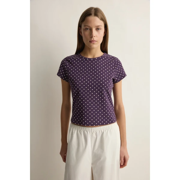 Posse Tommy Tee in Purple Ivory Polka Dot | T-shirts | Coveti, view 2