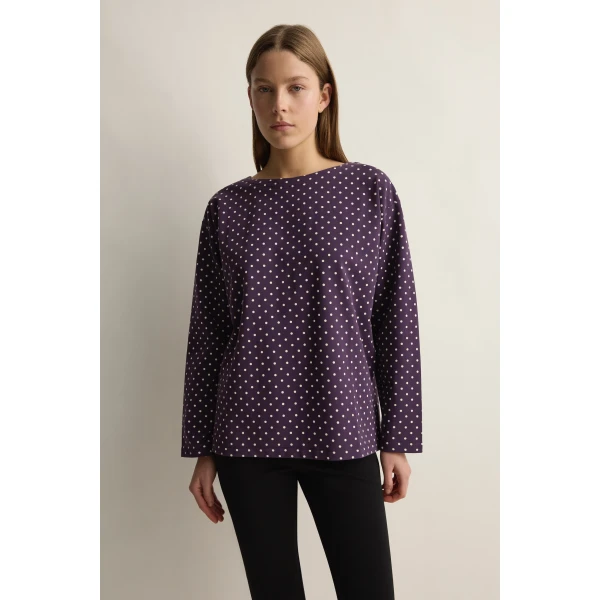 Posse Tommy Top in Purple Ivory Polka Dot | Tops | Coveti, view 2