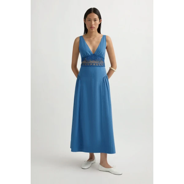 Posse Veda V-Neck Dress in Azure | Midi Dresses | Coveti, view 2