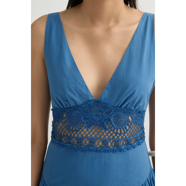 Posse Veda V-Neck Dress in Azure | Midi Dresses | Coveti, view 3