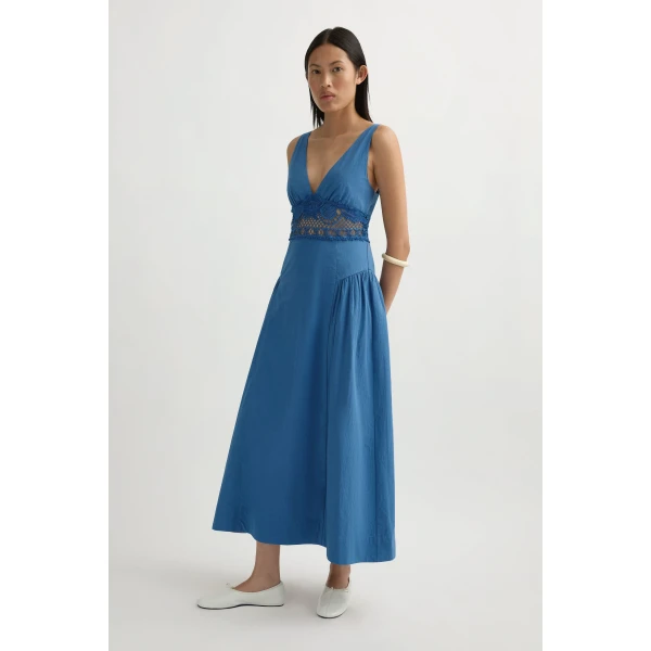 Posse Veda V-Neck Dress in Azure | Midi Dresses | Coveti, view 4