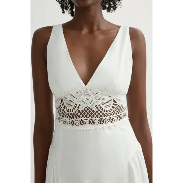 Posse Veda V-Neck Dress in Vintage White | Midi Dresses | Coveti, view 3