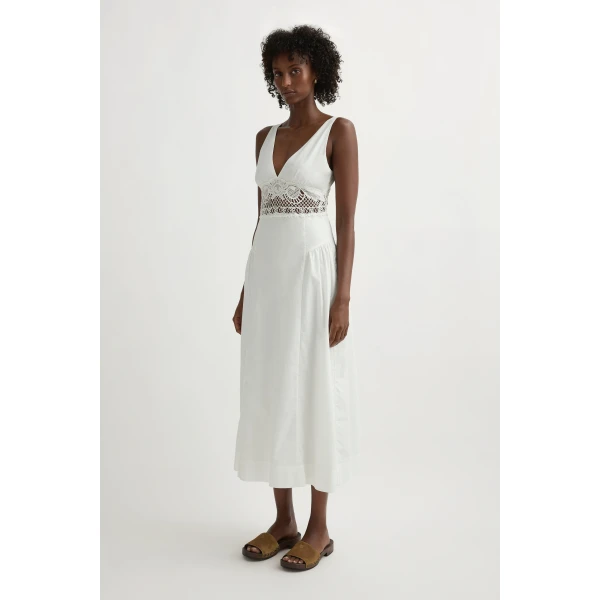 Posse Veda V-Neck Dress in Vintage White | Midi Dresses | Coveti, view 4