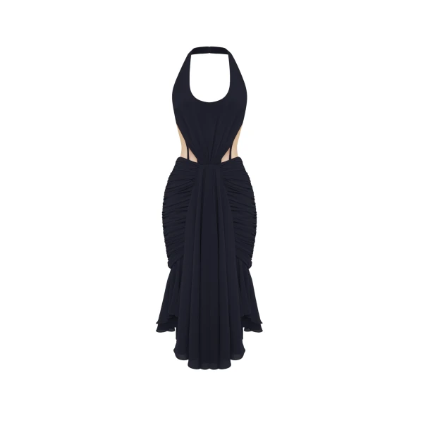 Corset Midi Halter Dress in Black