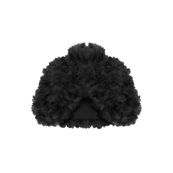 Rasario Cropped Bolero with a Floral Trim in Black