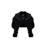Rasario Cropped Velvet Coat with Faux Fur Inserts in Black