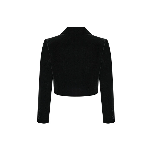 Rasario Cropped Velvet Jacket in Black, view 2