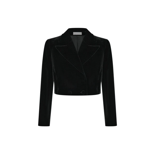 Cropped Velvet Jacket in Black