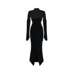 Rasario Crystal-Embellished Velvet Midi Dress in Black