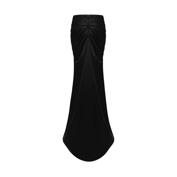 Rasario Draped Satin Maxi Skirt with a Train in Black, view 2