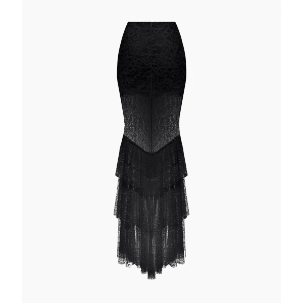 Rasario Lace Maxi Skirt with Tiered Ruffles in Black, view 2