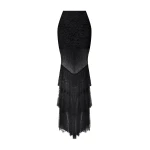 Rasario Lace Maxi Skirt with Tiered Ruffles in Black