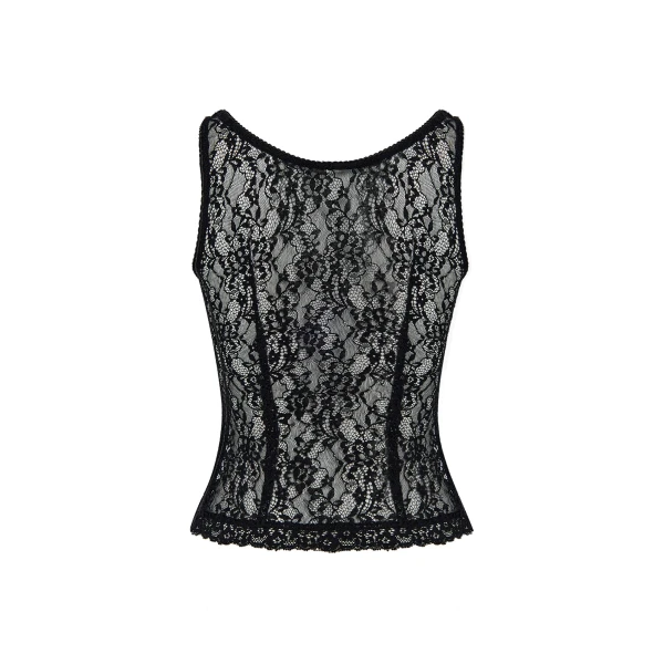Rasario Lace Tank Top in Black, view 2