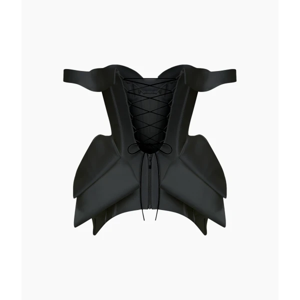Rasario Laced Satin Corset with Panniers and Bows in Black, view 2