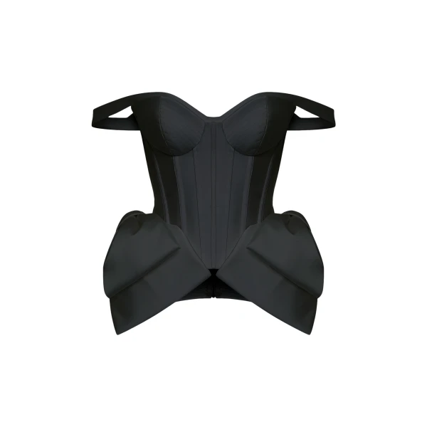 Rasario Laced Satin Corset with Panniers and Bows in Black