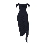 Rasario Off-Shoulder Corset Midi Dress in Black