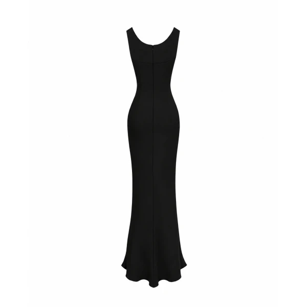 Rasario Printed Satin Draped Maxi Dress in Black, view 2