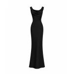Rasario Printed Satin Draped Maxi Dress in Black