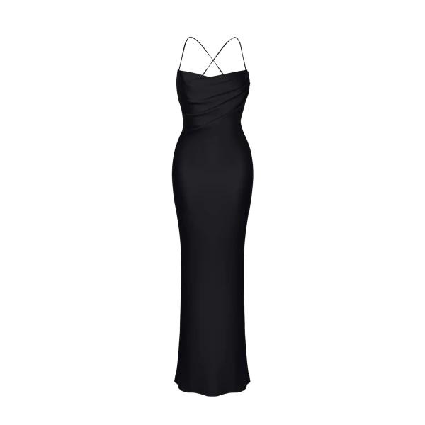 Rasario Satin Slip Gown in Black