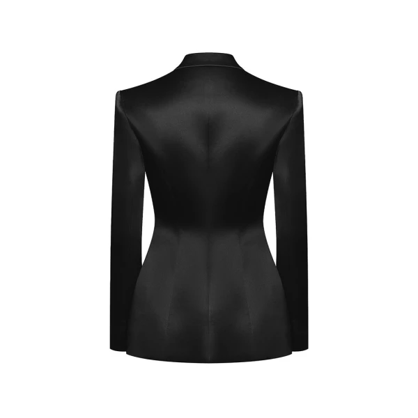 Rasario Single-Breasted Satin Jacket in Black, view 2
