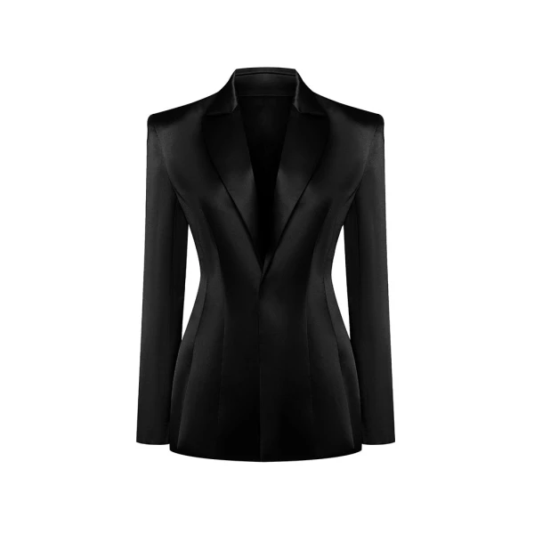 Single-Breasted Satin Jacket in Black