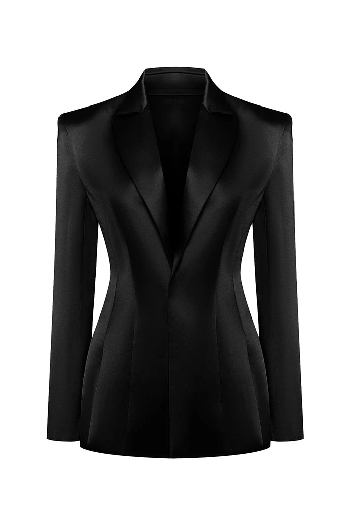 Single-Breasted Satin Jacket in Black