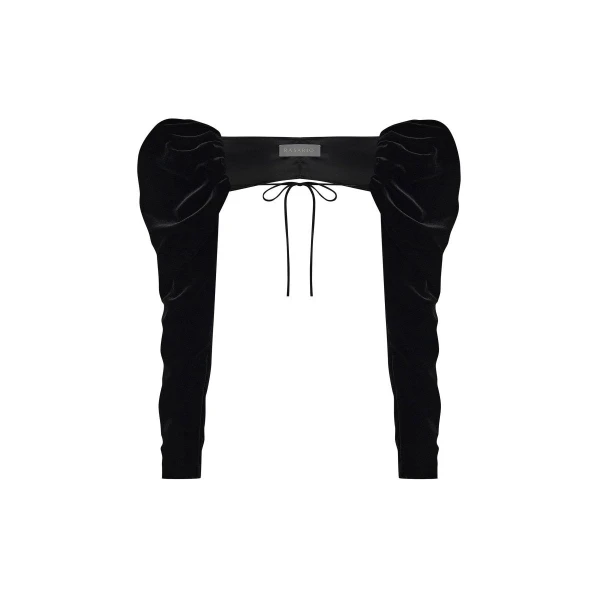 Velvet Bolero with Voluminous Sleeves in Black