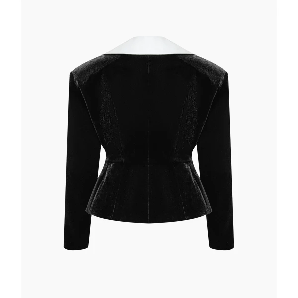 Rasario Velvet Fitted Jacket with Satin Collar in Black, view 2