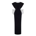 Rasario Velvet Maxi Dress with an Open Back and Satin Bow in Black