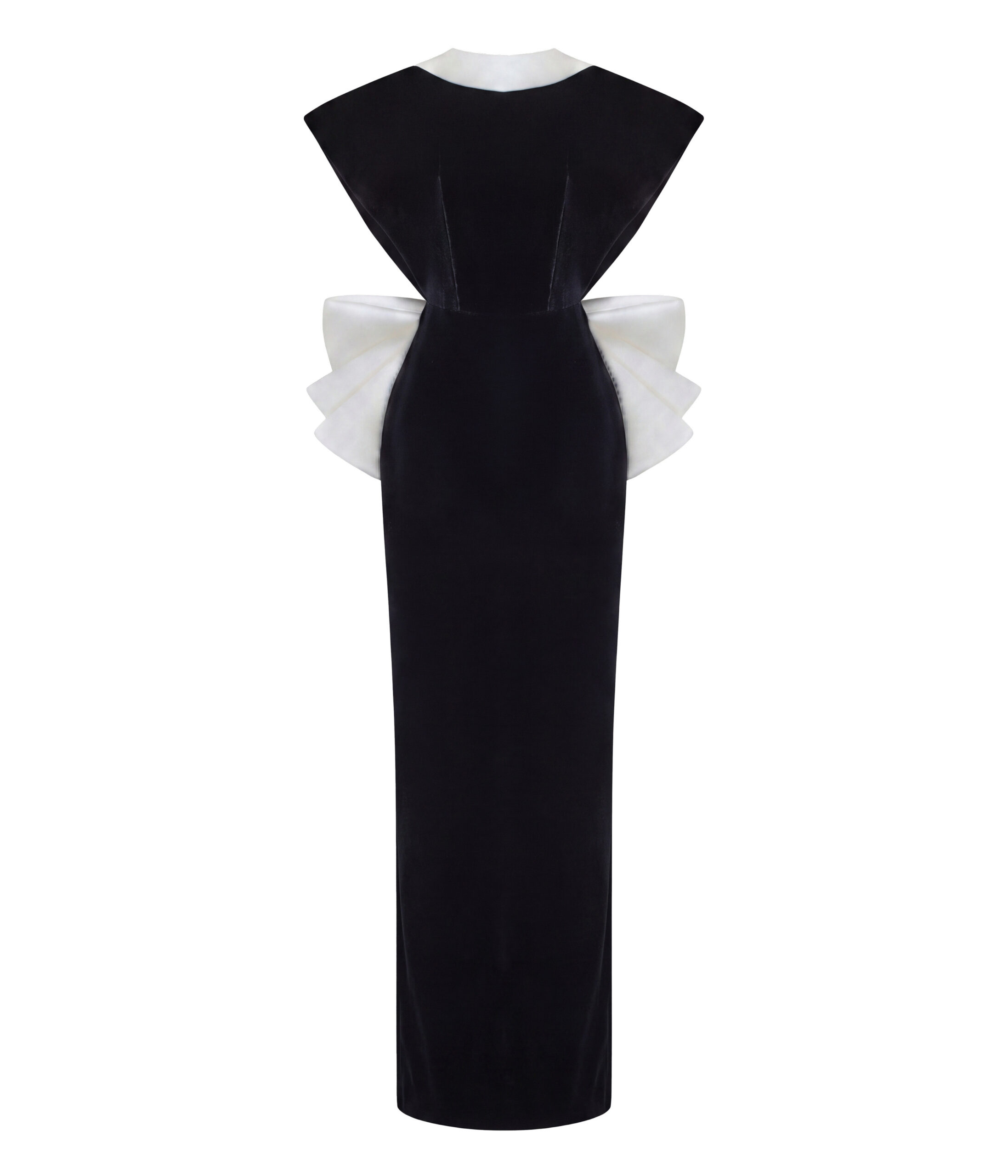 Velvet Maxi Dress with an Open Back and Satin Bow in Black
