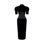 Rasario Velvet Midi Dress with Corset in Black