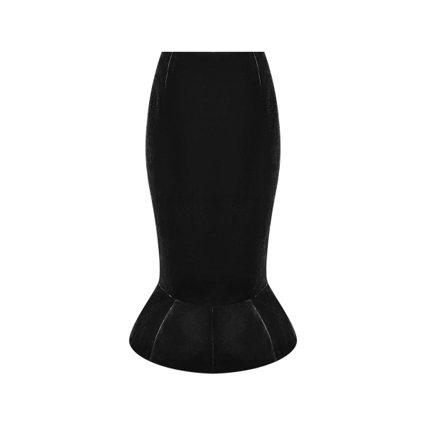 Rasario Velvet Midi Skirt with a Yoke in Black