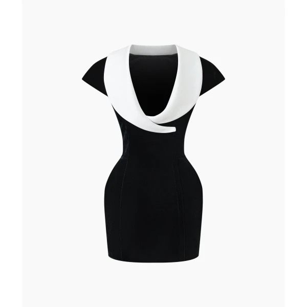 Rasario Velvet Mini Dress with a Deep Back Neckline in Black, view 2