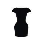 Rasario Velvet Mini Dress with a Deep Back Neckline in Black