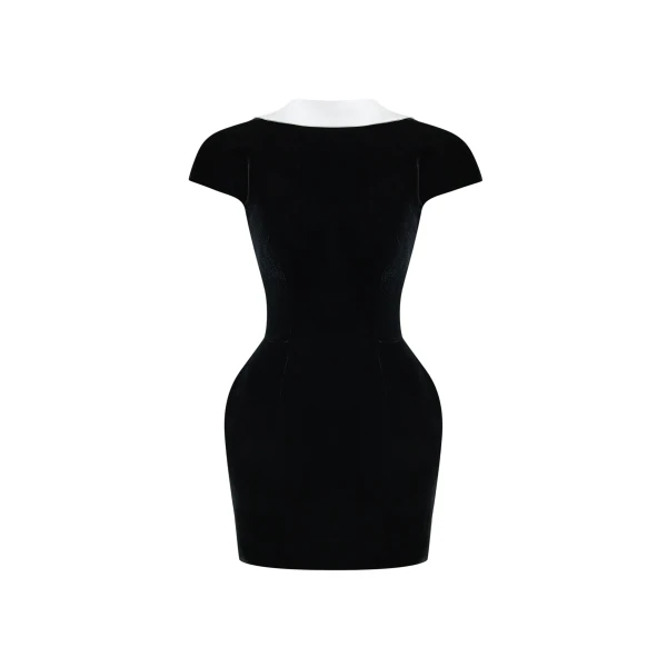 Velvet Mini Dress with a Deep Back Neckline in Black