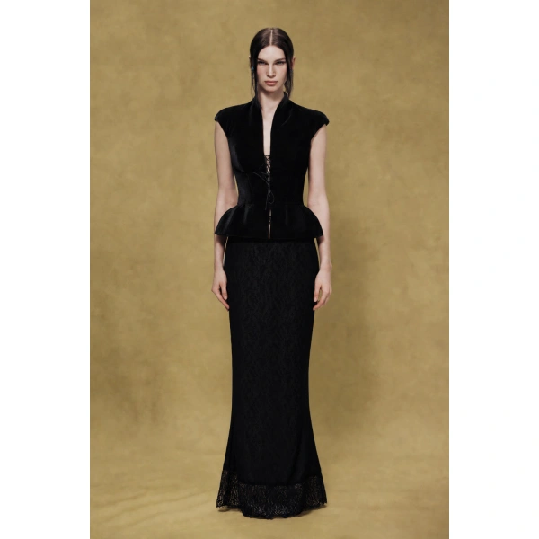 Rasario Velvet Top with Lacing in Black, view 3