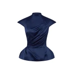 Rasario Crepe Satin Draped Top in Blue