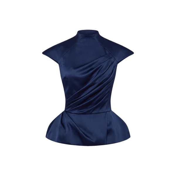 Crepe Satin Draped Top in Blue